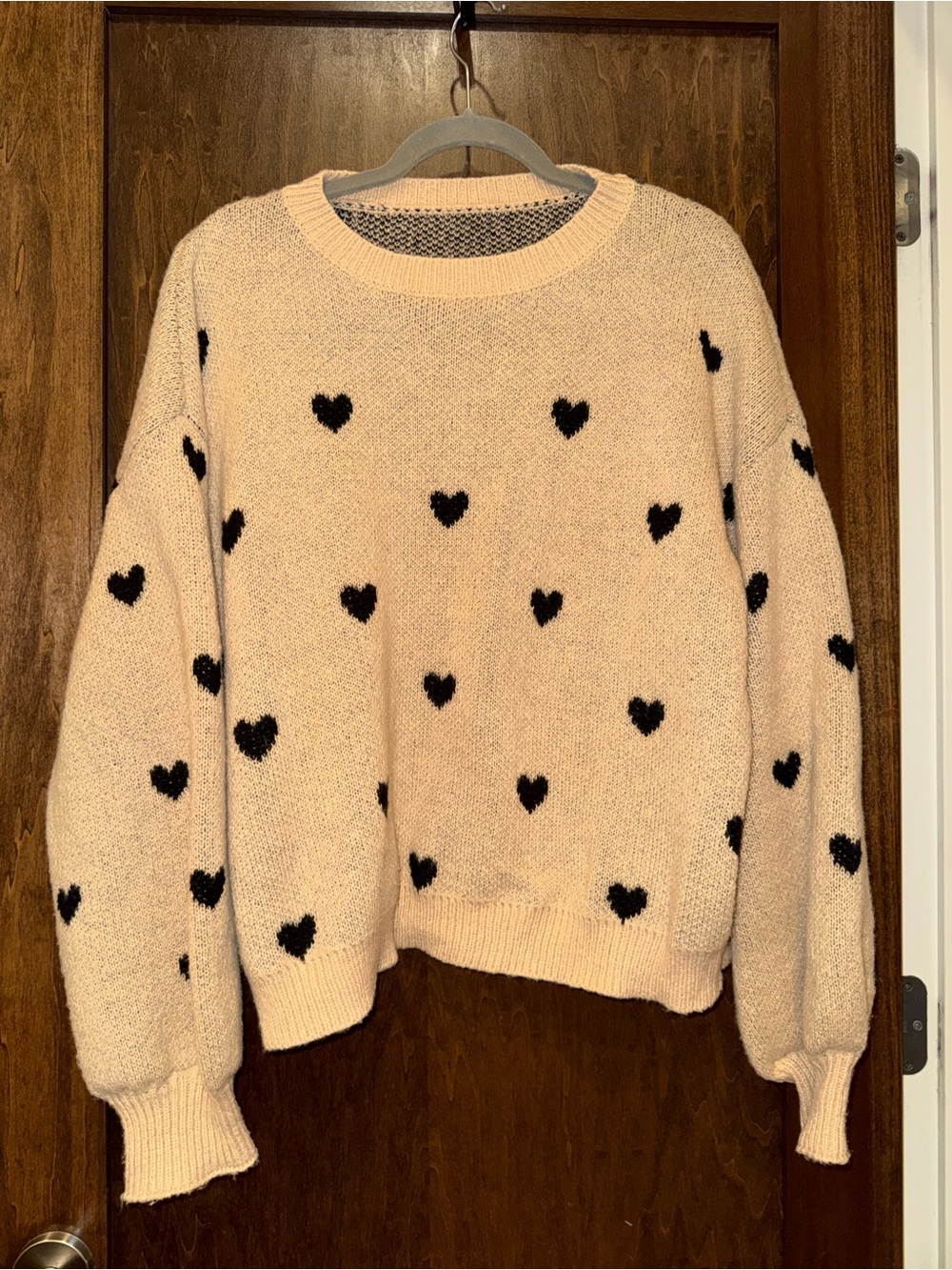 Womens Tan Heart Pattern Sweater